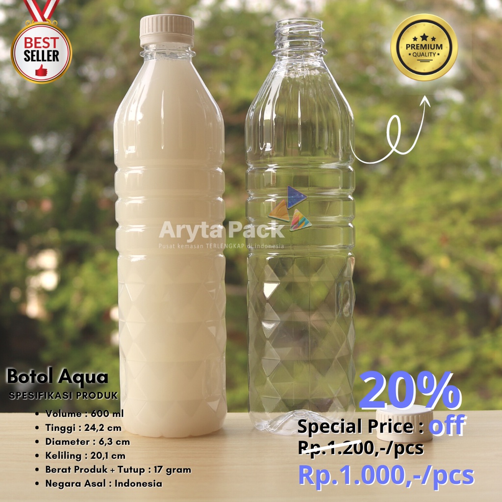 Jual Botol Plastik Pet Ml Aqua Minuman Mineral Jus Susu Kopi Tutup