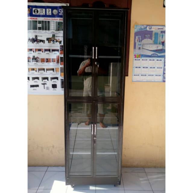 Jual Lemari Serbaguna Aluminium 2 Pintu Frame Coklat Kaca Riben Roda