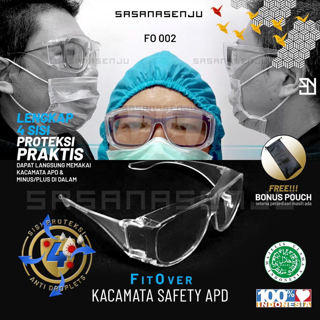 Jual Kacamata Safety APD Fit Over Anti Kuman Virus Pasca Operasi Mata