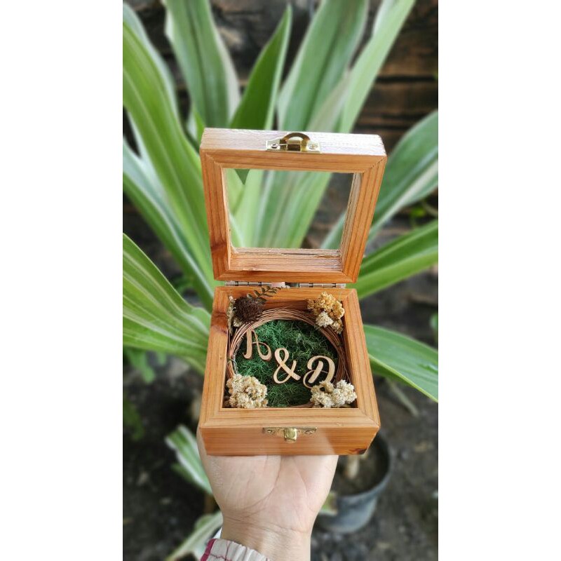 Jual BOX KOTAK TEMPAT MAHAR RING BOX SESERAHAN KAYU RUSTIC PERHIASAN