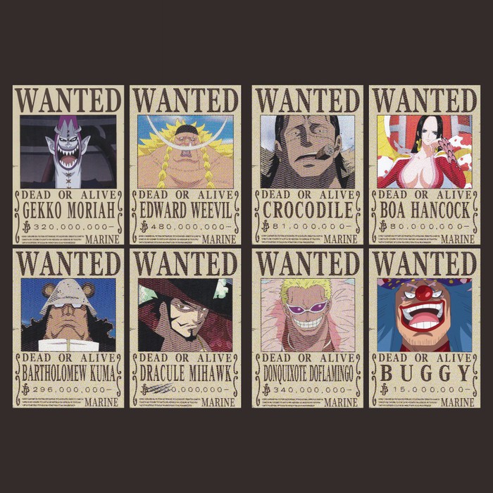 Poster Bounty Wanted One Piece Shichibukai Ukuran A6 15cm X 10cm 1set