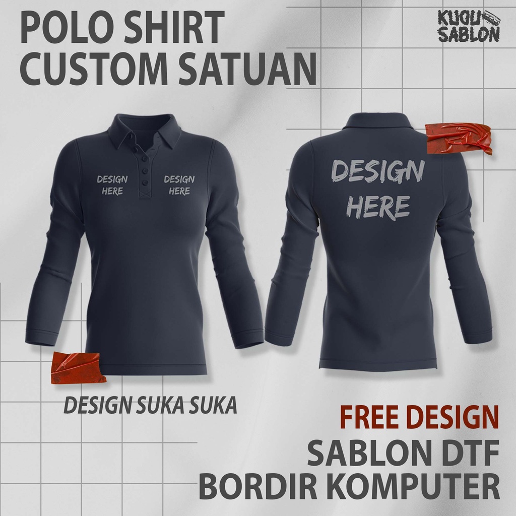 Jual KAOS KERAH POLOSHIRT LENGAN PANJANG CUSTOM BORDIR SATUAN DESIGN