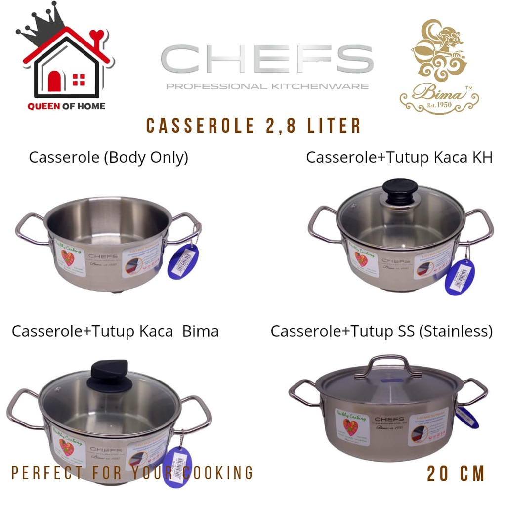 Jual Bima Chefs Casserole Cm Liter Sus Panci Saucepot Induksi