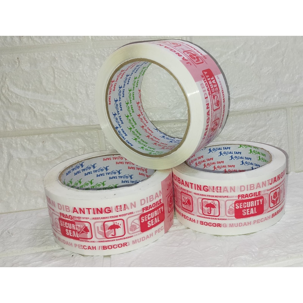 Jual 1 ROLL LAKBAN GOAL TAPE FRAGILE PUTIH JANGAN DIBANTING 2 INCH 48