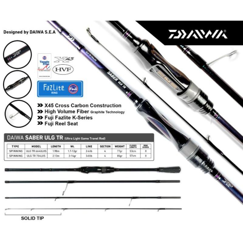 Jual Joran Daiwa Saber ULG TR Ring Full Fuji Sambung 4 Travel Rod