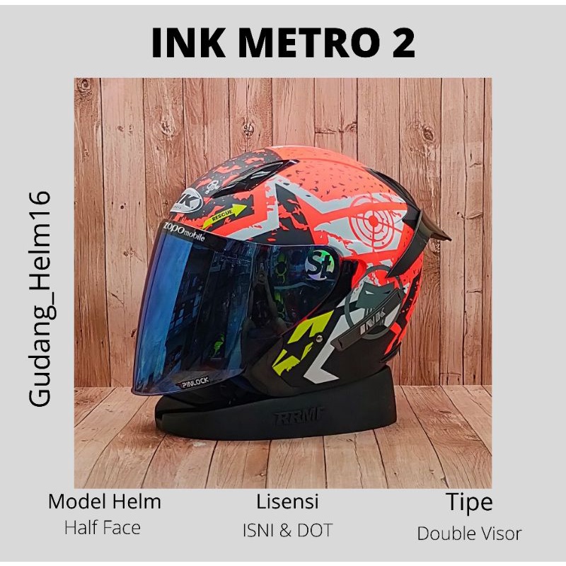 Jual Helm Ink Metro Super Flou Orange Dof Paket Ganteng Visor