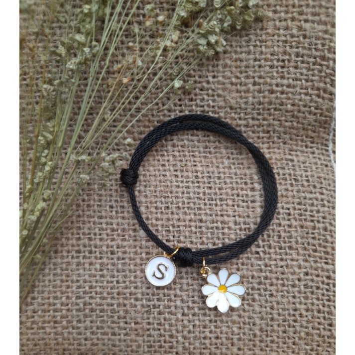 Jual Gelang Tali Huruf A Z Plus Charm Bunga Daisy Cantik Bisa Pilih