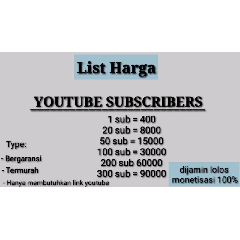 Jual JASA TAMBAH SUBSCRIBE TERMURAH DIJAMIN MASUK DAN LOLOS MONETISASI