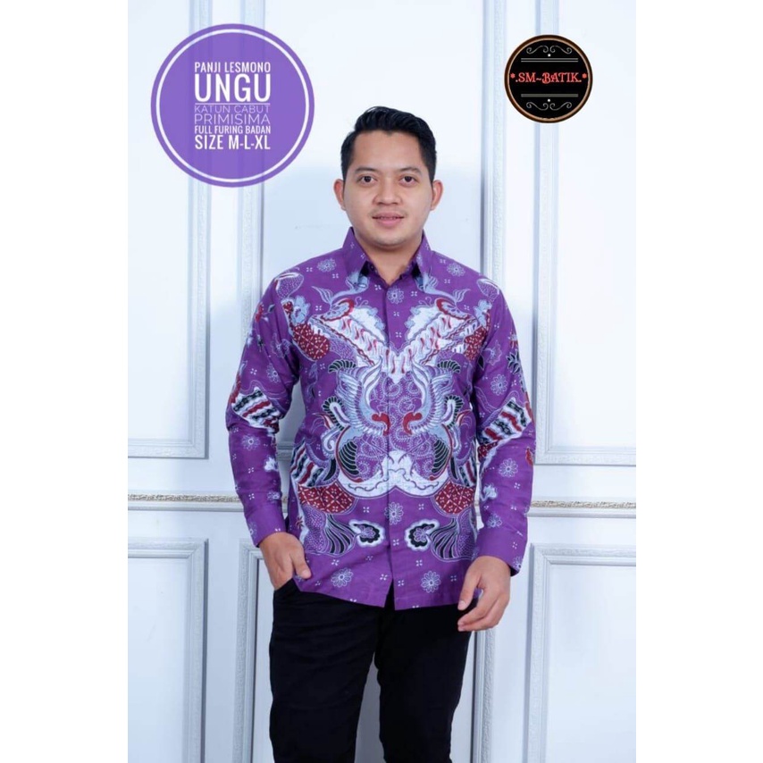 Jual Kemeja Batik Pria Terbaru Warna Ungu Purple Batik Ungu Terong