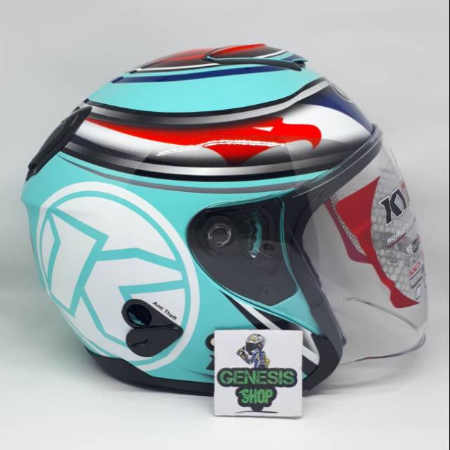 Jual Helm Kyt Half Face Helm Kyt Kyoto Motif Seri Aqua Blue Shopee