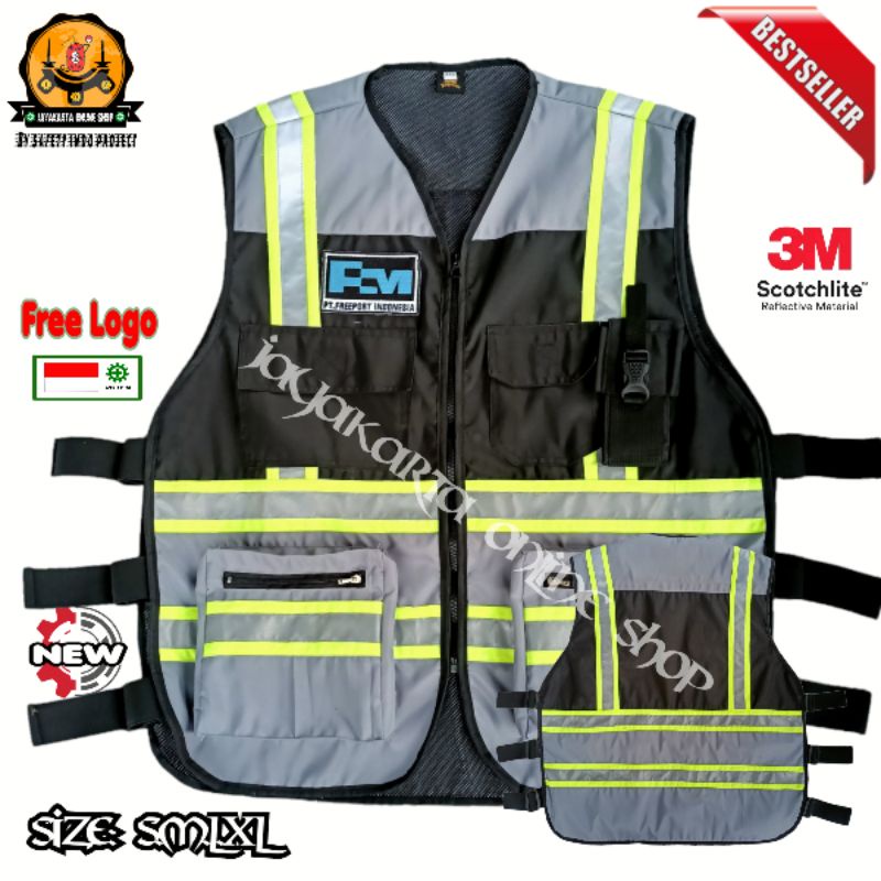 Jual ROMPI SAFETY TASLAN WATER PROOF 3M SCOTLIGHT ABU HITAM SAFETY VEST