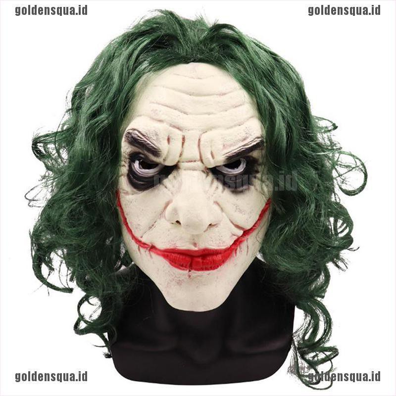 Goldensqua Topeng Joker Bahan Latex Dengan Rambut Hijau Untuk Cosplay