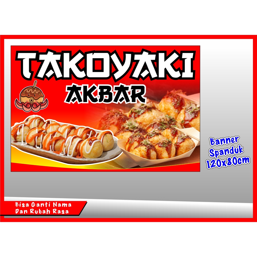 Jual COD Cetak Spanduk Banner Backdrop TAKOYAKI Ukuran 120x80 Cm