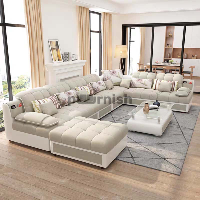 Jual Sofa Kursi Ruang Tamu Minimalis Letter U Warna Cream Shopee