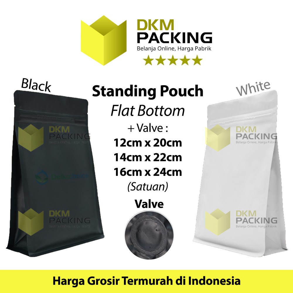 Jual Flat Bottom Valve Coffee Bag Standing Pouch Ziplock Plastik Klip