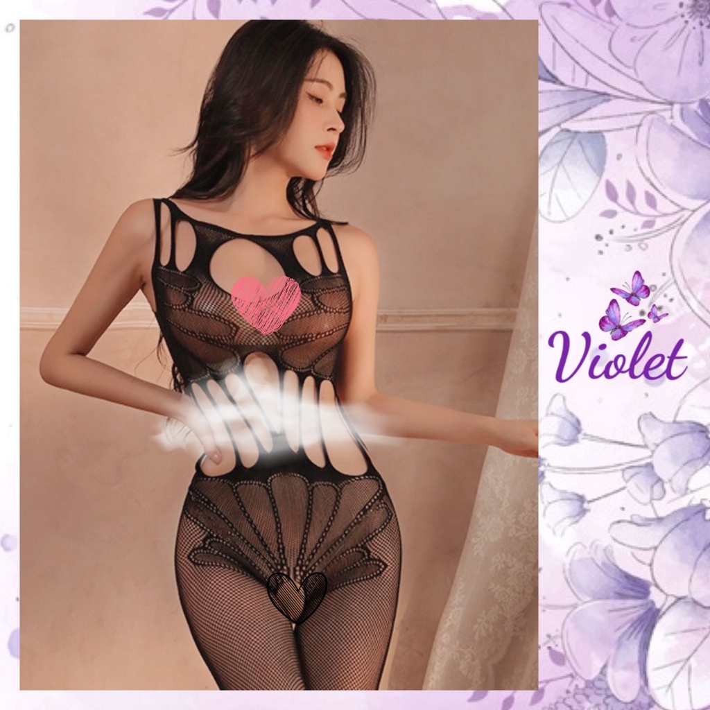 Jual Violet Lingerie Seksi Wanita Bodystocking Open Crotch Hollow