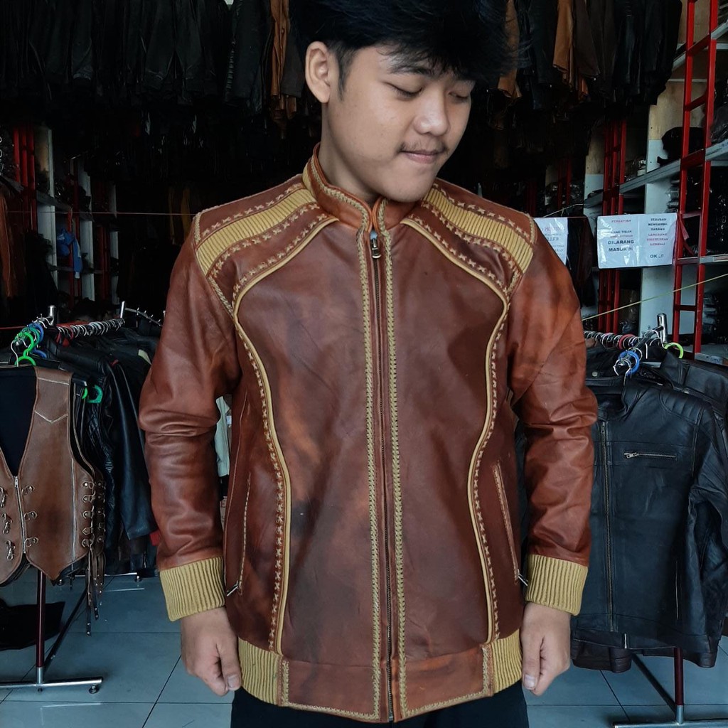 Jual JAKET KULIT ASLI WASH STYLE SULAM FULL KAMSAY KEREN 100 ORIGINAL