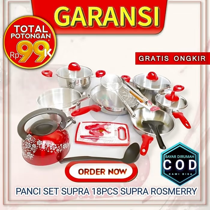 Jual Panci Set SUPRA 18 Pcs Alat Masak SUPRA Set Stainless Cookware