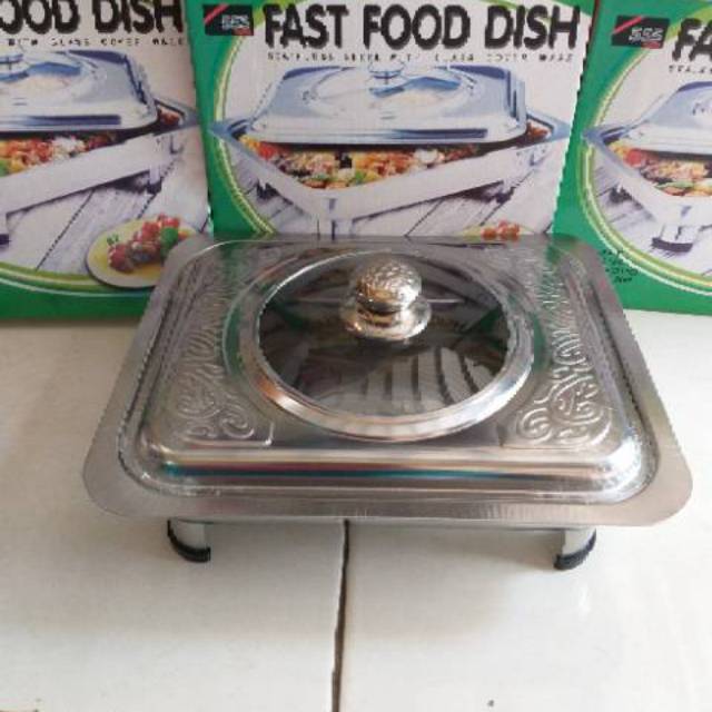 Jual Tempat Makan Prasmanan Kotak Stainless Steel Tutup Kaca