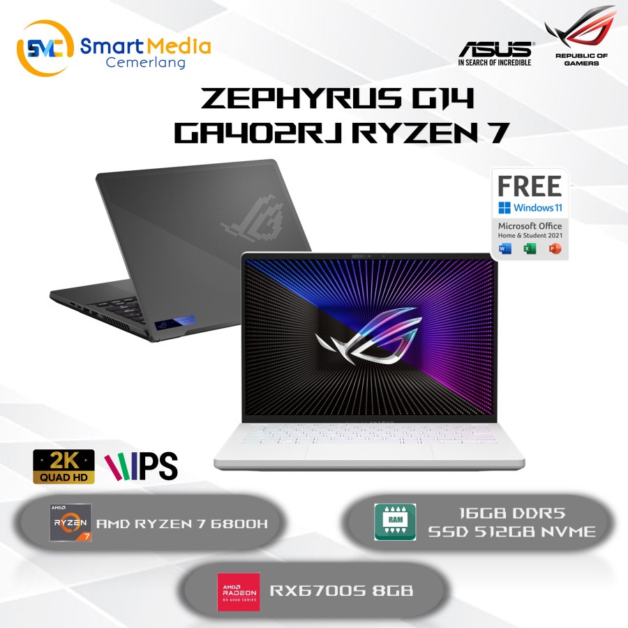 Jual ASUS ROG ZEPHYRUS G14 GA402RJ RYZEN 7 6800H 16GB 512GB SSD