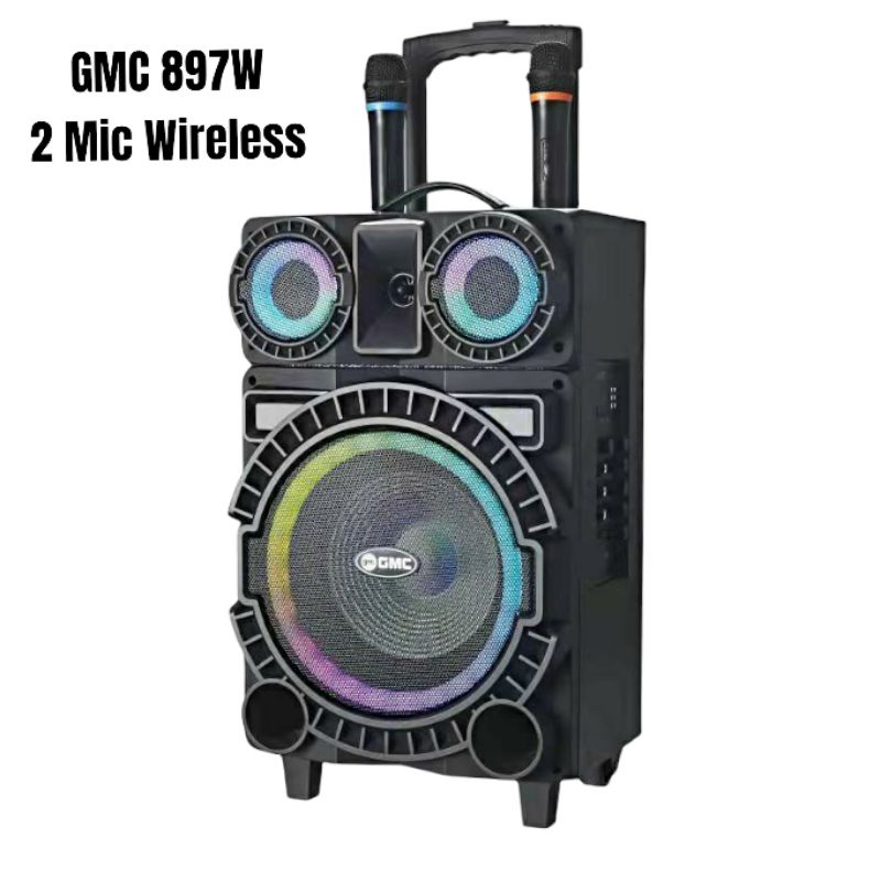 Jual Speaker Aktif Portable GMC 897W Bluetooth Guitar Xbass 2 Mic