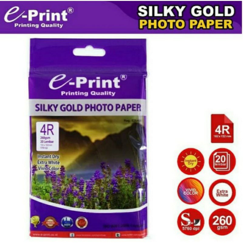 Jual KERTAS FOTO 4R SILKY GOLD 260gsm E PRINT KERTAS PHOTO A6 Shopee