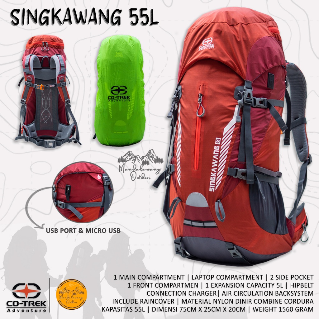 Jual TAS CARRIER RANSEL GUNUNG CO TREK SINGKAWANG 55 LITER RAINCOVER