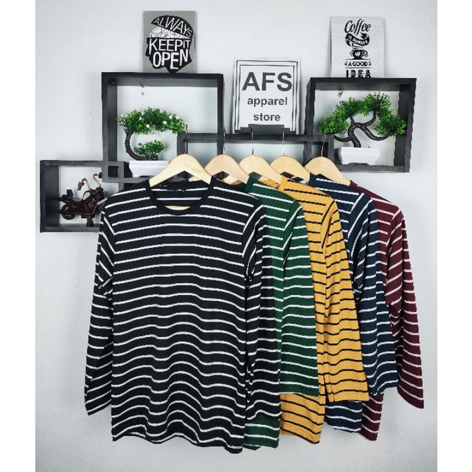 Jual Kaos Stripe Lengan Panjang Pria Wanita Kaos Atasan Garis Garis