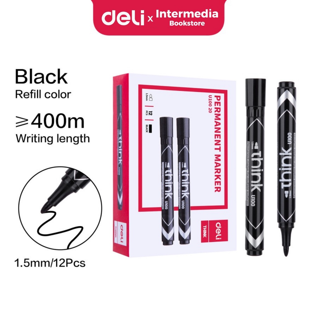 Jual Deli Eu Permanent Marker Spidol Permanen Tinta Hitam Shopee