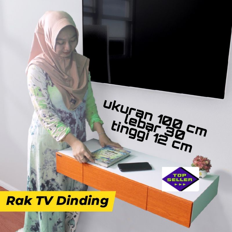 Jual Meja TV Laci Dinding Melayang Ambalan Rak TV 3 Laci Minimalis