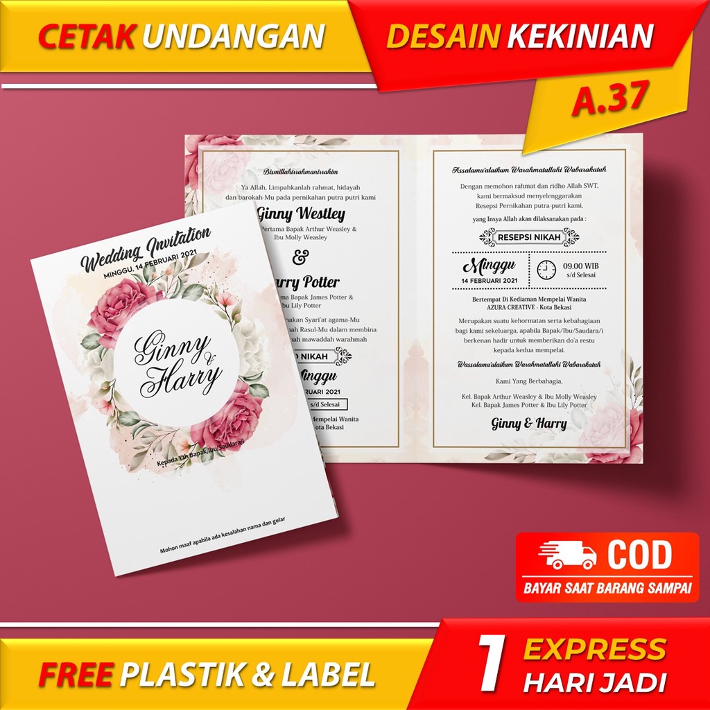 Jual CETAK CEPAT KARTU UNDANGAN UCAPAN PERNIKAHAN WEDDING SUNATAN