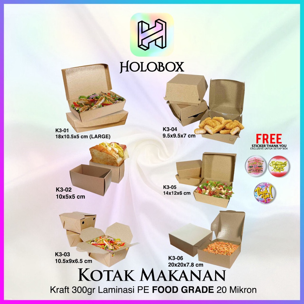 Jual Paper Lunch Box Kotak Makanan Nasi Roti Burger Kue Kraft Foodgrade