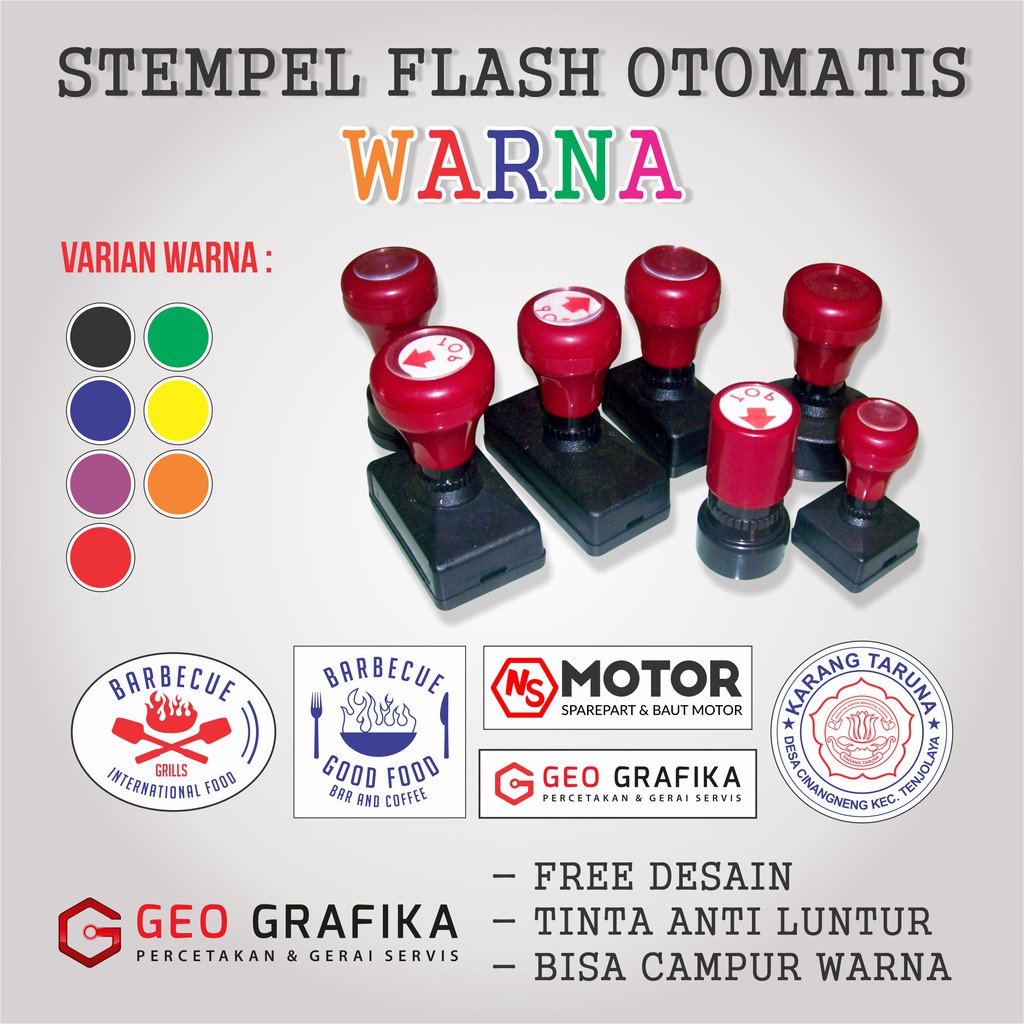 Jual Geo Grafika Stempel Flash Otomatis Warna Desain Custom Shopee