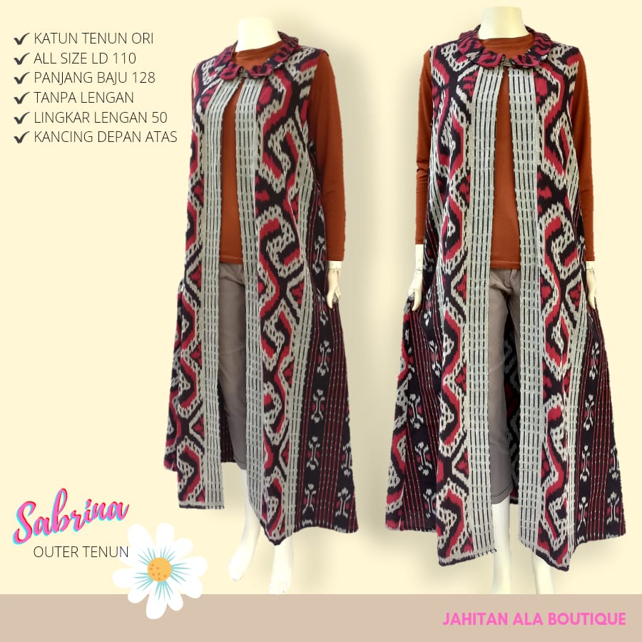 Jual SABRINA OUTER TENUN Outer Tenun Long Vest Outer Etnik Tenun