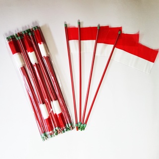 Jual 20 Pcs OKB Bendera Plastik Merah Putih Tongkat Gagang Tangkai