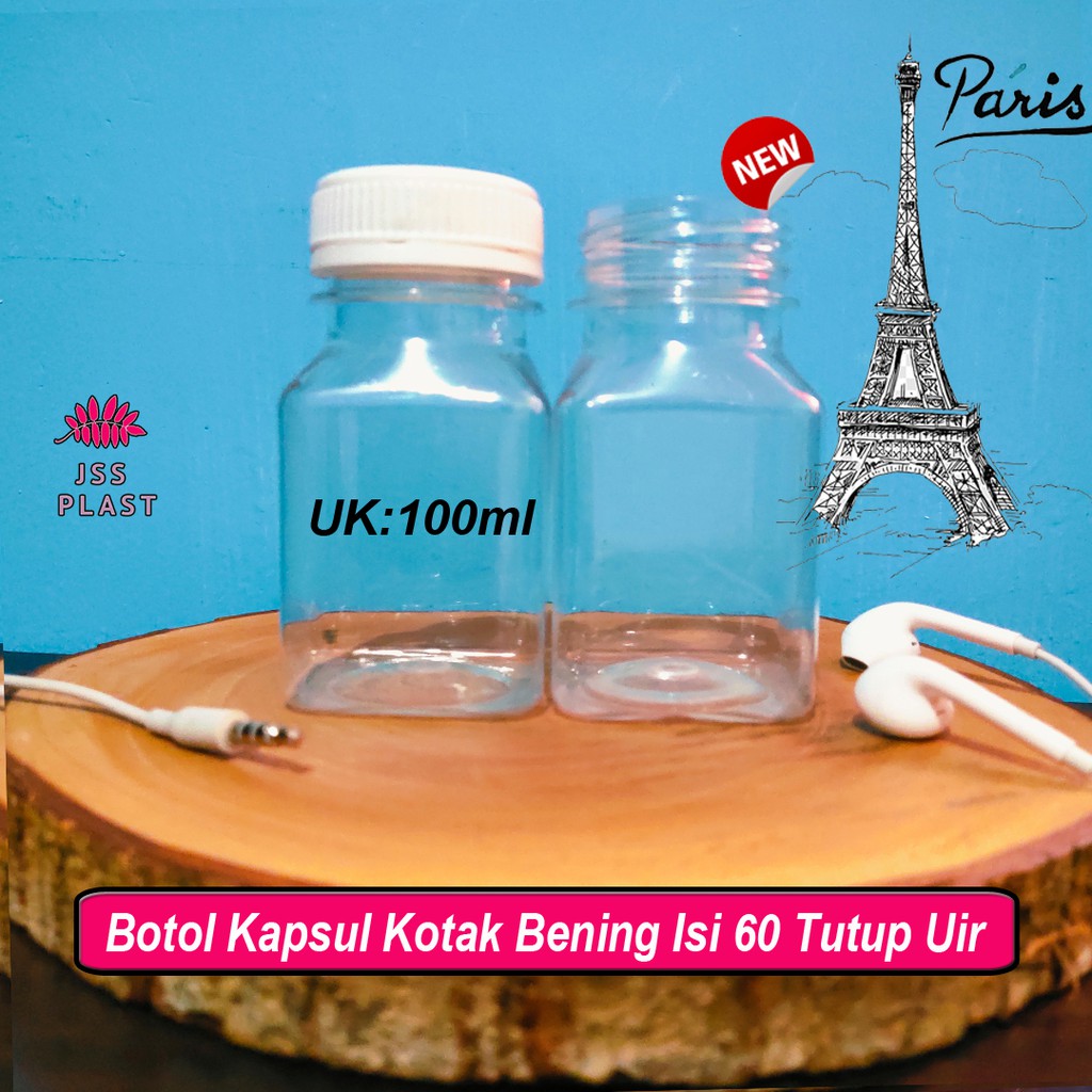 Jual BOTOL KAPSUL ISI 60 CAPSULE KOTAK BENING TUTUP ULIR SEGEL