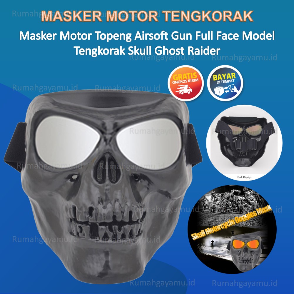 Jual Masker Motor Topeng Full Face Model Skull Ghost Raider Hitam