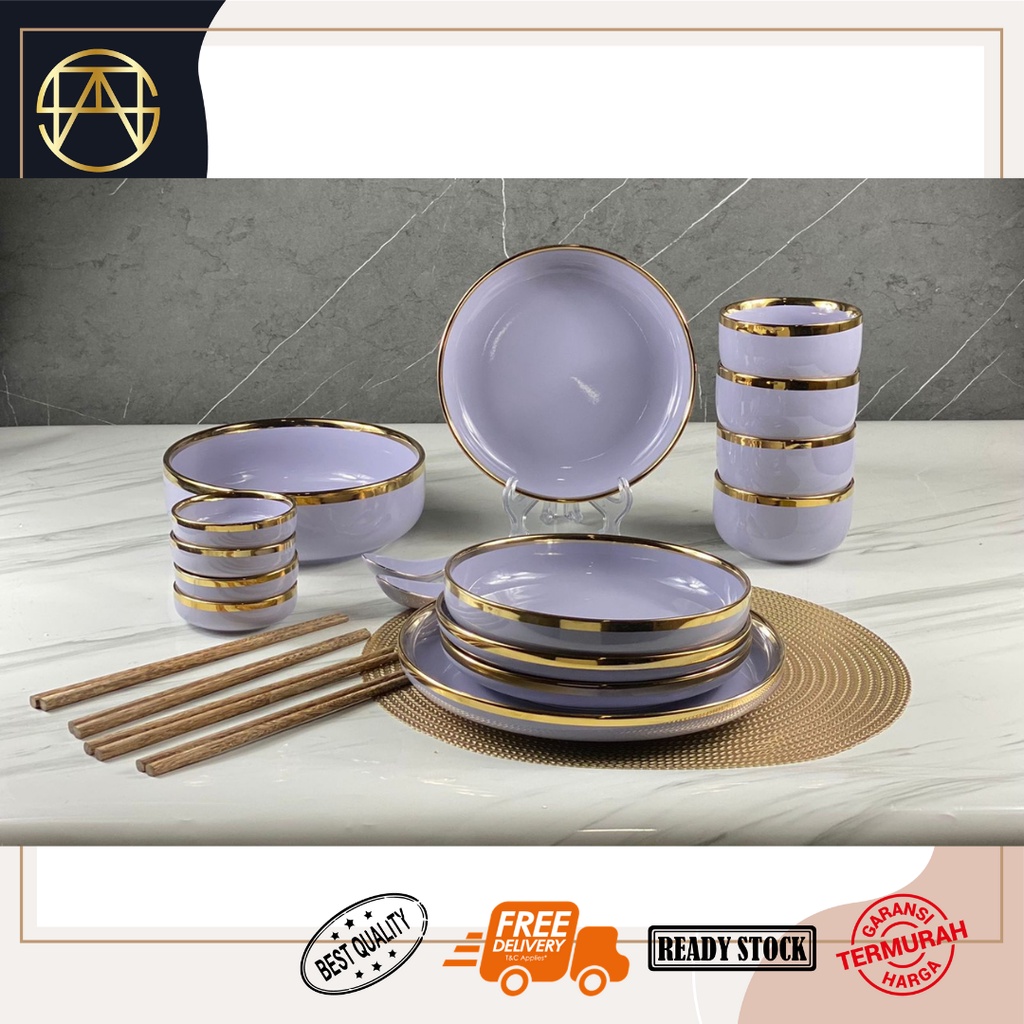 Jual ASHOME Piring Set 4 Orang Piring Makan Set Keramik Ungu Lilac Isi