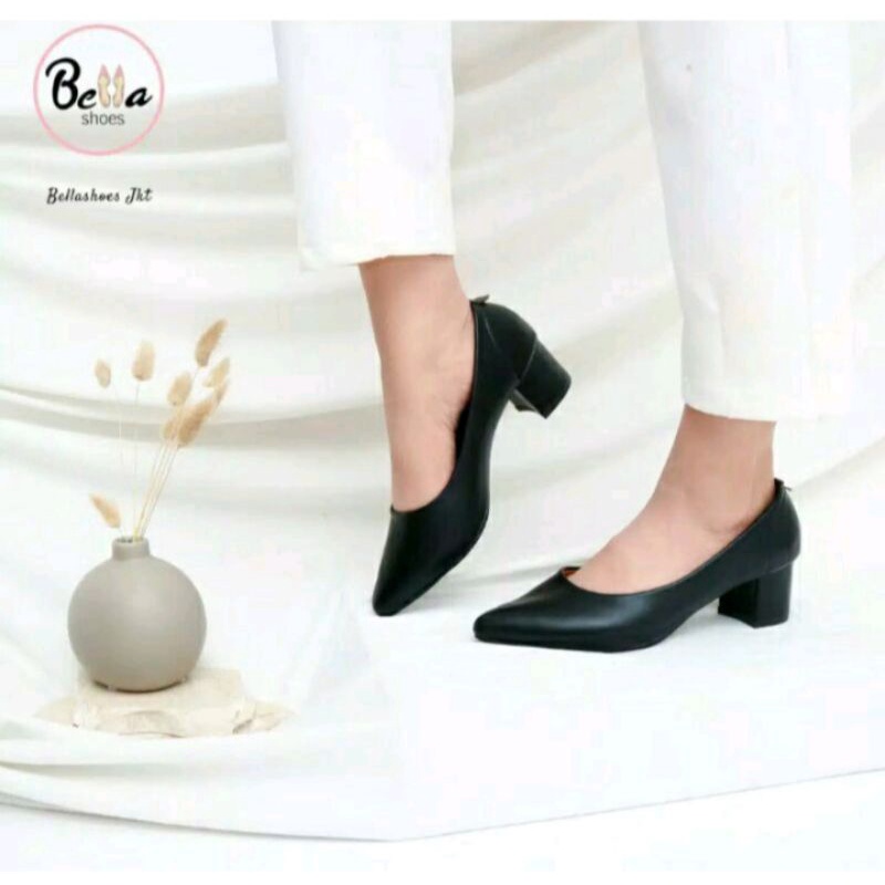 Jual Sepatu Wanita Pantopel Full Black Hak Tahu Shopee Indonesia