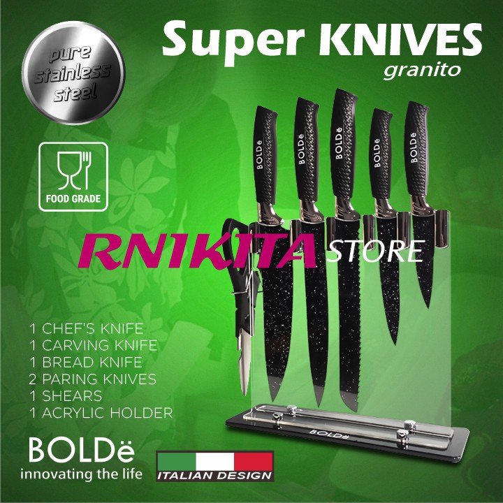 Jual Bolde Granito Set Super Knives Pisau Dapur Acrylic Holder