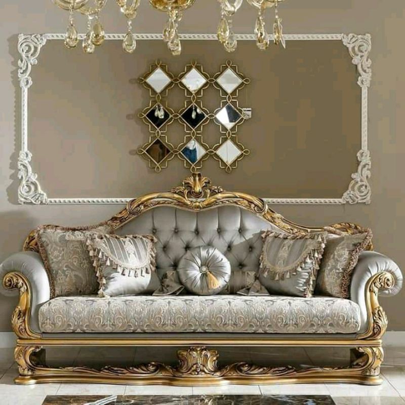 Jual Sofa Ukir Custome Bludru Duco Emas Gold Kayu Jati Mahogani Mewah