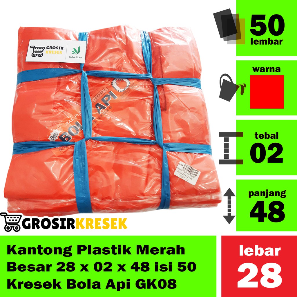 GK08 Kantong Plastik Merah Besar 28 X 02 X 48 Isi 50 Kresek Bola Api