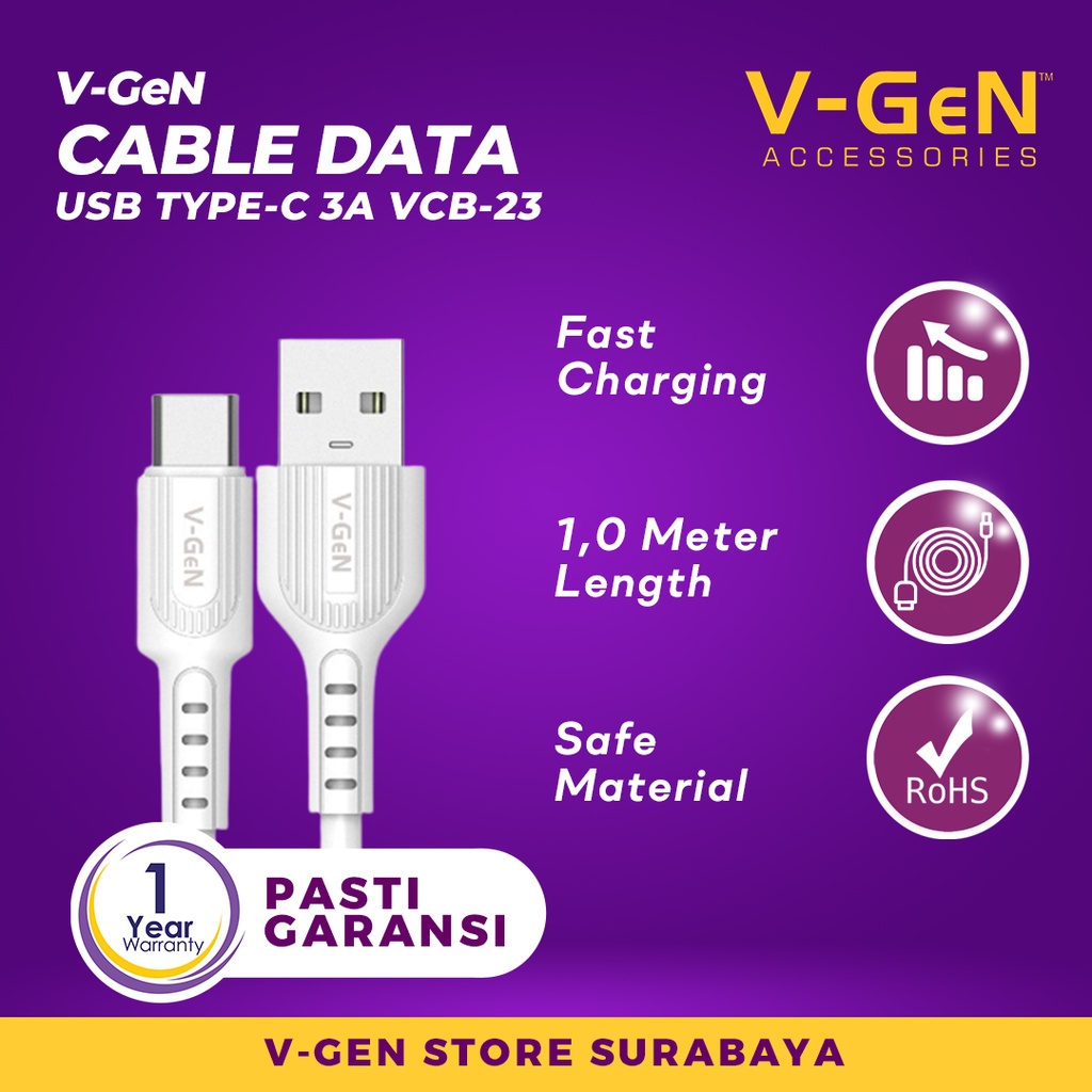 Jual Kabel Data USB Type C V GeN VCB 23 Fast Charging 3A Kabel Bulat 1M