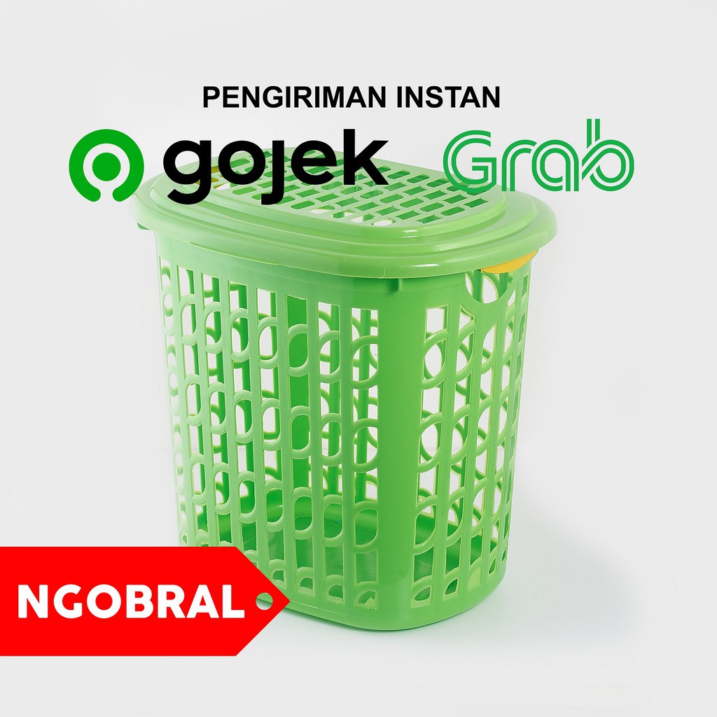 Jual GOJEK GRAB Keranjang Baju Kotor Plastik Tinggi Dengan TUTUP