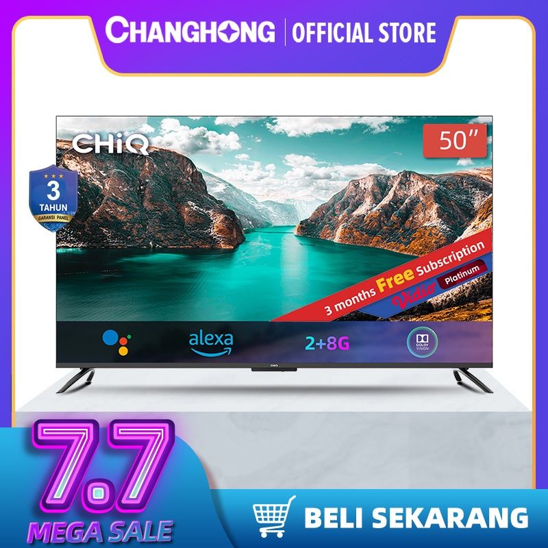 Jual CHiQ 50 Inch 4K Frameless Android Smart TV Digital LED TV U50G7PF