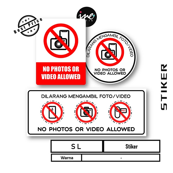 Jual STIKER DILARANG MENGAMBIL FOTO VIDEO STICKER NO PHOTOS OR VIDEO