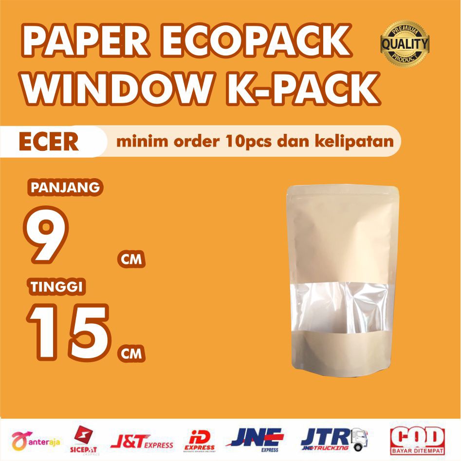 Jual ECER 10PCS KEMASAN ZIPLOCK STANDING POUCH PAPER ECOPACK WINDOW K