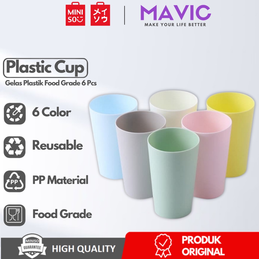 Jual Miniso Colorful Eco Friendly Plastic Cup Gelas Plastik Set 6 Pcs