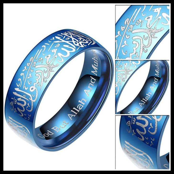 Jual Cincin Islam Muslim Tauhid Titanium Anti Karat Tahan Lama Biru