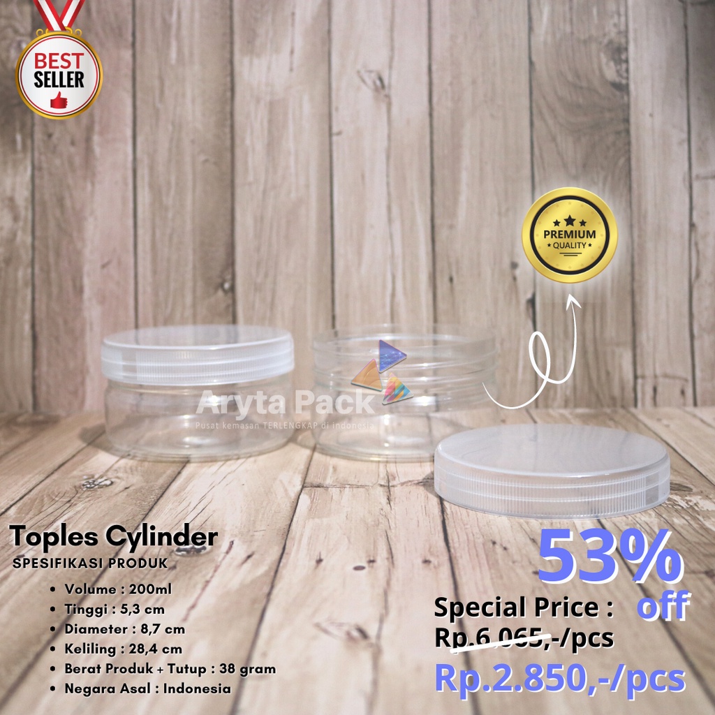 Jual Toples Plastik PET 200ml Silinder Cylinder Jar Tabung Kue Snack